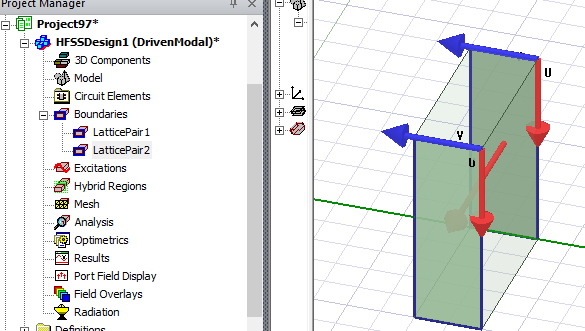 Project Manager Window, Boundaries folder listing Lattice Pairs